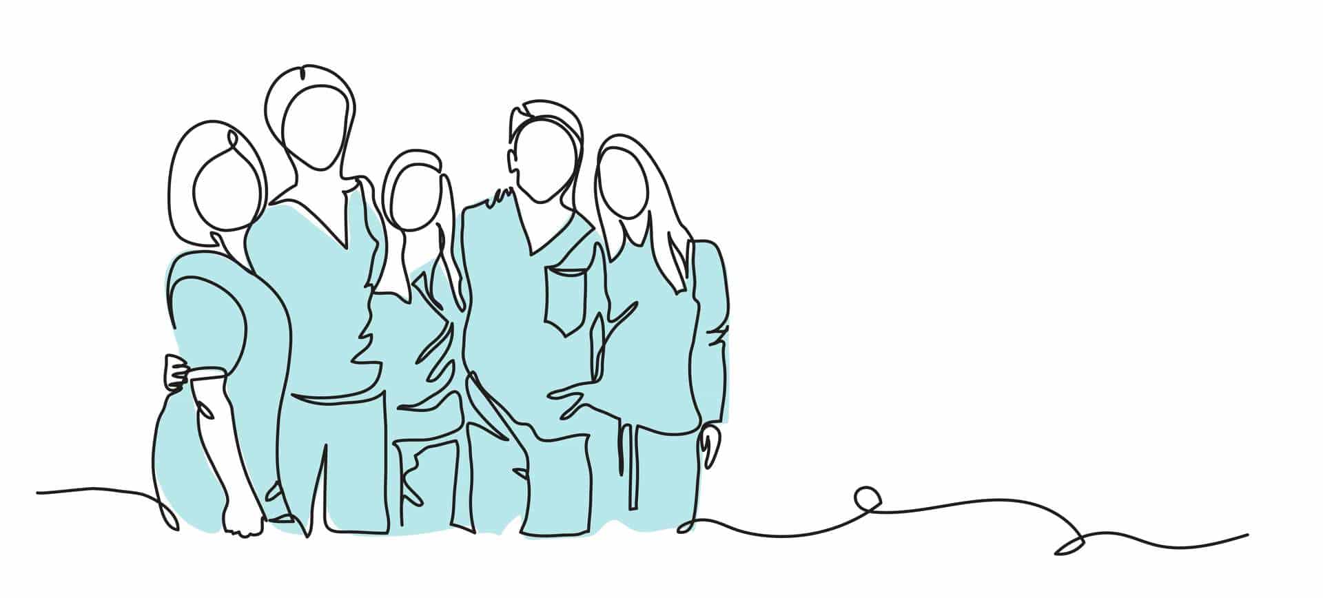 Medical Staff, Practitioners Team Vector Illustration . One Continuous Line Drawing Of Team Of Doctors. Minimalism Design Of Medical People Group Medical Staff, Practitioners Team Vector Illustration . One Continuous Line Drawing Of Team Of Doctors. Minimalism Design Of Medical People Group